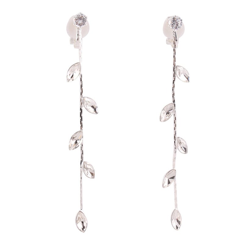 Grace Jun Silver Plated CZ Rhinestone Long Tassel Drop Earrings and Clip on Earrings No Pierced for Women (Ear clip) - Image 1